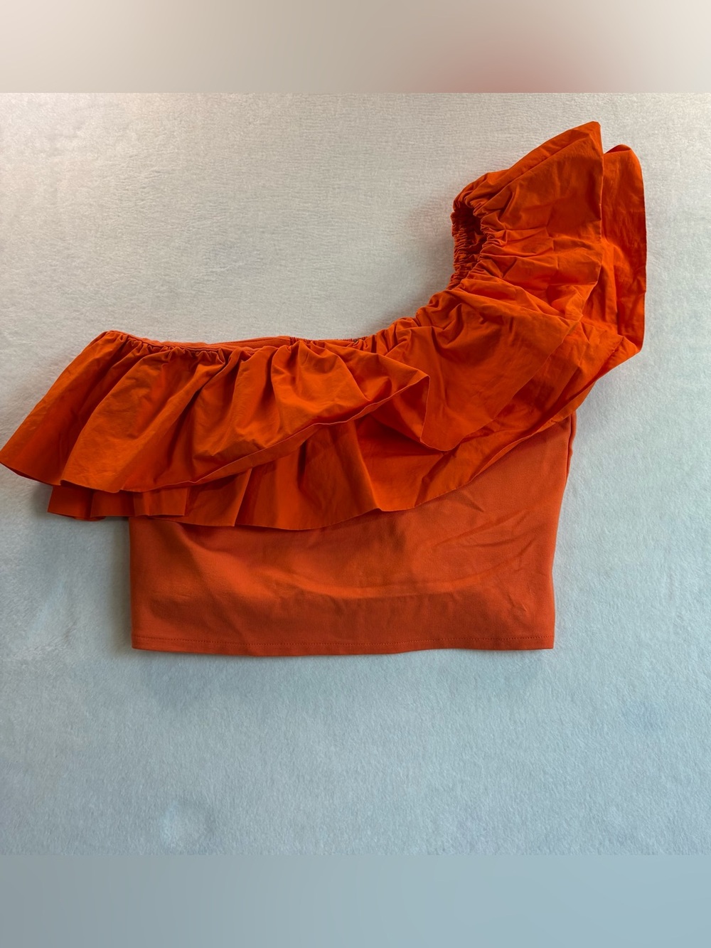 Sunday in Brooklyn Vibrant Orange One-Shoulder Ruffle Top